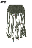 Chic Women Fashion Knitted Hats Y2K Aesthetics Retro Crochet Hollow Out Tassels Hats Caps Boho Holiday Beach