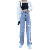 Zingj Jeans Women Fall 2024 Loose Wide-Leg Pants Straight And Long Size-Outfit