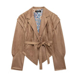 Women's ZA Autumn And Winter New Street Fashion Girded Shoulder Deer Leather Jacket Jacket