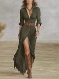 Women's Spring And Autumn Sexy Solid Color Irregular Folding Waist Collar Dress With