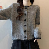 And Autumn 2025 New Sweater Coat Women's Design Color Love Button Knitted Shirt Short Long-Sleeved