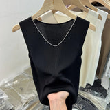 Zingj Silk V-Collar Sleeveless Vest Sling Solid Color Knitted Blouse Women's 2024 Summer New Sexy Slim