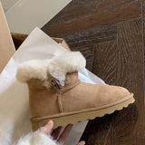 Boots Women 2025 New Winter Hairy Horn Buckle Short Boots Winter Cotton Shoes Anti-Slip Plus Velvet