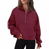 Autumn And Winter New Fashion Leisure Sports Semi-Zip Hooded Short Plus Velvet