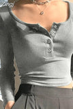 Women Spring Autumn Causal T-shirts Tops Slim Fit Base Tees Solid Color Long Sleeve Buttons Down T-shirts