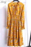 Chiffon Shirt Dresses Long Sleeve Polka Dot Office Vintage Dress 2023 Women Summer Casual Midi Floral Dress