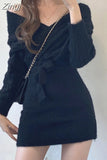 Chic Apricot Woolen Dress for Women Cross V-Neck Elegant Mini Knit Dresses Bodycon Fall Vestido Feminino Winter 2023