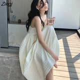 Dress Women Holiday French Solid Mid-calf Simple Elegant High Waist Beach Feminino Vestidos All-match Prevalent