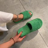 Leisure Warm Hair Slippers 2025 Autumn New Women's Slippers Home Flat Bottom Slippers