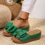 Summer Women's Slope And Thick Bottom Slippers Large-Size Wide Striped Fish Mouth Slippers Flower