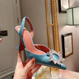 and American 2021 Summer New Pointed High Heel Women's Shoes SUNFLOWER Drill Buckle Closed Toe Wine Cup Heel