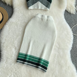 Zingj New Contrast Color Knit Hanging Neck Halter Jacket High Waist Slim Wrap Buttock Skirt Two