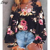Women Floral Print Lace Patch Cold Shoulder Top Spring Autumn Long Sleeve Casual Pullover Tops Lounge Womens Clothes