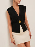 Women's Elegant Casual Knitted Vest Deep V Collar Simple Fashion Commuting Temperament