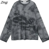 Sleeve T-shirts Women Spring Chic Tie Dye Design Mesh Harajuku Vintage Ladies Tops Ulzzang Retro High Street Teens