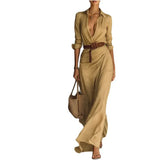 Women's Autumn Elegant Temperament Sexy Solid Color Irregular Folds Containing Belt