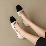 Color Small Fragrant Wind Square Head Thick Heel Single Shoes Women's Spring And Autumn 2025 French Heel Shoes With Light Mouthed Shoes French High Heel