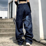 Street Fashion Retro Jeans Women Y2K New Multi-Pocket Straight Mopping Wide-Leg Pants Couple Hip-Hop Casual Loose
