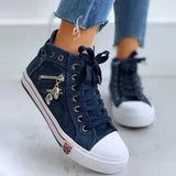 Spring And Autumn Denim High Help Canvas Shoes Ladies Casual Shoes Students Cloth Shoes Flat Shoes Shoes Single