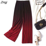 Women Wide Leg Chiffon Fashion Gradient Various Colors Leisure Loose Elastic Waist Folds Ankle-length Breathable