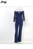 Women Elegant Jumpsuit One Shoulder Spaghetti Straps Solid Color Lace Open Back OnePiece Wide-leg Jumpsuits Long
