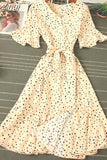 Women Blue/Green/Pink Polka Dot Dress 2023 Vintage High Waist A-line Ladies Vestidos Verano Casual V-neck Dresses