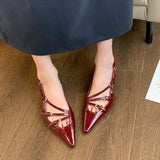 New Patent Leather With Cat And Bag Head Sandals Female Sharp Head Thin Black High-Heeled