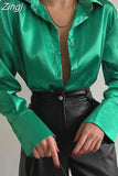 Satin Shirts Women Fashion Tops 2023 Spring Solid Long Sleeve Blouses Vintage Purple Casual Loose Buttons Clothes