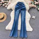 Zingj Girl V Waist Fold Elastic Micro Bell Bottom Pants