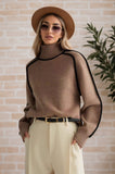 Autumn And Winter Half-High Three-Dimensional Stripe Thin Leisure Loose Knitted Knitted Jersey Languid