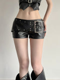 Design Rivet Buckle Belt Low-Waisted Leather Pants Hot Girl Dark Punk Wind Straight