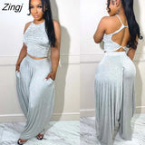 Women Tracksuit Two Piece Set Slim Crop Tank Top + Loose Long Pants Sportsuit Matching Set Clothes For Women