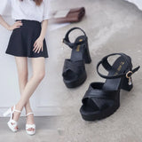Women 2025 Summer New Korean Version Of High-Heeled Sandals One-Word Buckle Fashion Coarse Women's