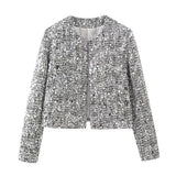 Women's Clothing Explosion ZA Autumn And Winter New Round Neck Solid Color Sequins With Coarse Flowers And Sequin