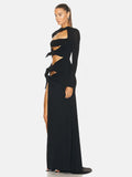 Women's New Sexy Perspective Umbilly Net Yarn Long-Sleeved Dress Long-Sleeved Dress Temperament Low-Breasted High Open Fork