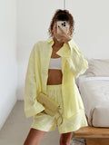 Open-Shirt Shorts Set 2025 Spring And Summer Wear Simple Solid Color Casual