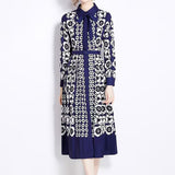 Light Luxury Feudist Temperament Long-Sleeved Clapping Waist Thin Single Buckle A Word Positioning Print