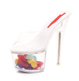 Zingj New Model Shoes Super High Heels 17CM Thin Heel Waterproof Platform Sandal Female Transparent Crystal Shoes Wedding