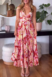Women's V-Necked Dresses Dresses Printed Sleeveless Beach 100-Fold Fashion Sexy