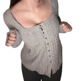 Girl Feeling Single-Dlong A-Plate Square-Necked Sweater Autumn And Winter Retro Fashion Basic Long-Sleeved Top Women's