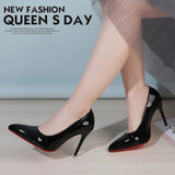 2025 New Red-Soled High-End Temperament Single-Shoe Black Large-Size Pointed High Heels Fine Heel