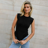 Summer Fashion Solid Color Sleeveless Round Collar Ribs Sexy Hottie Vest Sling