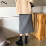 Skirts Women Knitting Straight Midi Korean Style Elegant Hot Sale Chic Mujer Faldas Popular Spring Autumn Warm Female