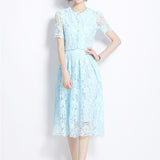 Famous Style Suit Female Lace Hook Bubble Sleeve Shirt Two Sets Of High-Rise Thin Half-Dress