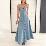 Temperament Dress 2025 Autumn And Winter New Single-Dlong Denim Pocket Slim Thin Sling Dress
