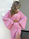 Wears A Solid Color Knitted Hollow Suit Female Senior Sense Sister Horn Sleeve