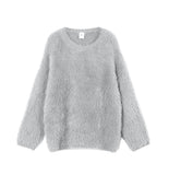 Selling Pure Color Imitation Marten Netted Round Sweater Women 2025 New Soft Knitting Base
