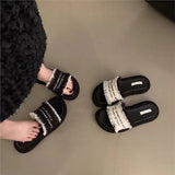 Women 2025 Summer New Flat Bottom Round Head Thick-Bottomed One-Word Drag Wearing Small Scented Wind Cool Slippers