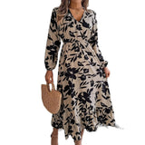 Shooting 2025 Autumn And Winter Leisure Flowers Waist Long-Sleeved Lotus Leaf-Side Dress Women's