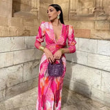 Women's Explosive Folded Print Long-Sleeved Dress With Thin Fashion